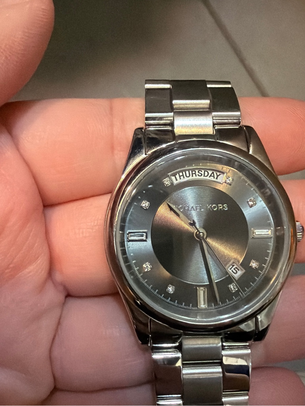 Michael Kors Womens Stainless Steel DayDate Watch In Silver